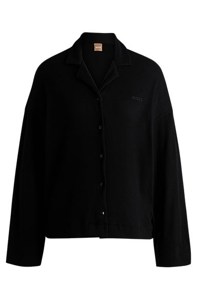 Ribbed-cotton button-up pyjamas with embroidered logos, Black