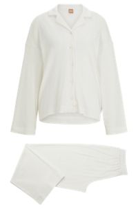 Ribbed-cotton button-up pyjamas with embroidered logos, White