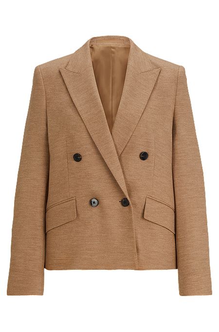 Slim-fit jacket in virgin wool and cotton, Beige