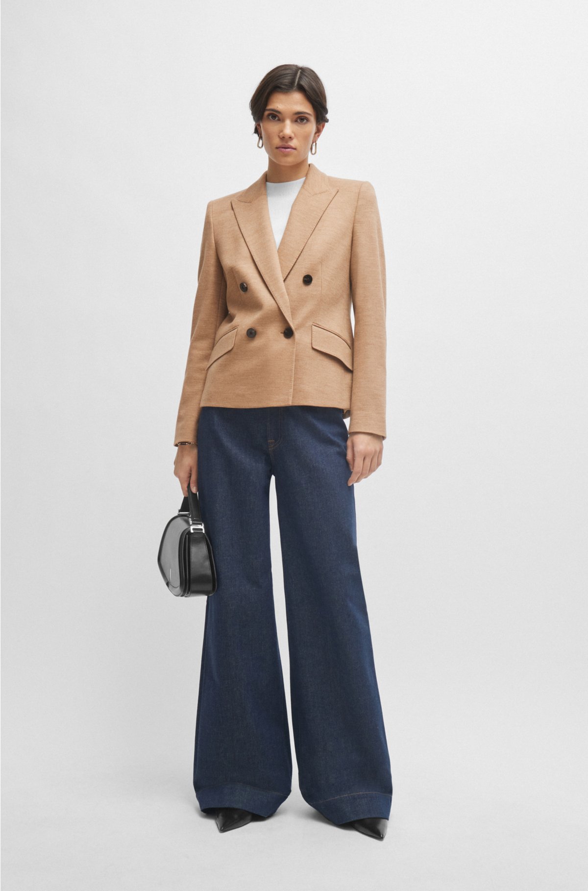 Slim-fit jacket in virgin wool and cotton, Light Brown