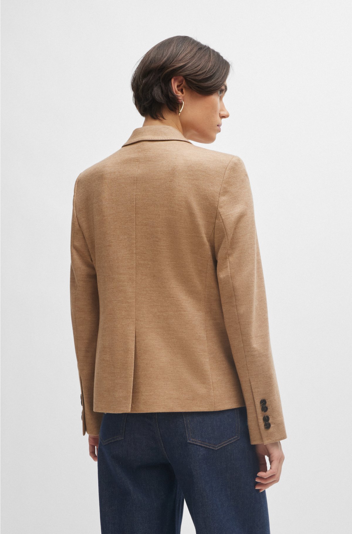 Slim-fit jacket in virgin wool and cotton, Light Brown