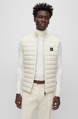 Mixed-material regular-fit gilet with logo badge, White