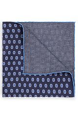 Pochette de costume en soie avec imprimé et bordure, Bleu foncé