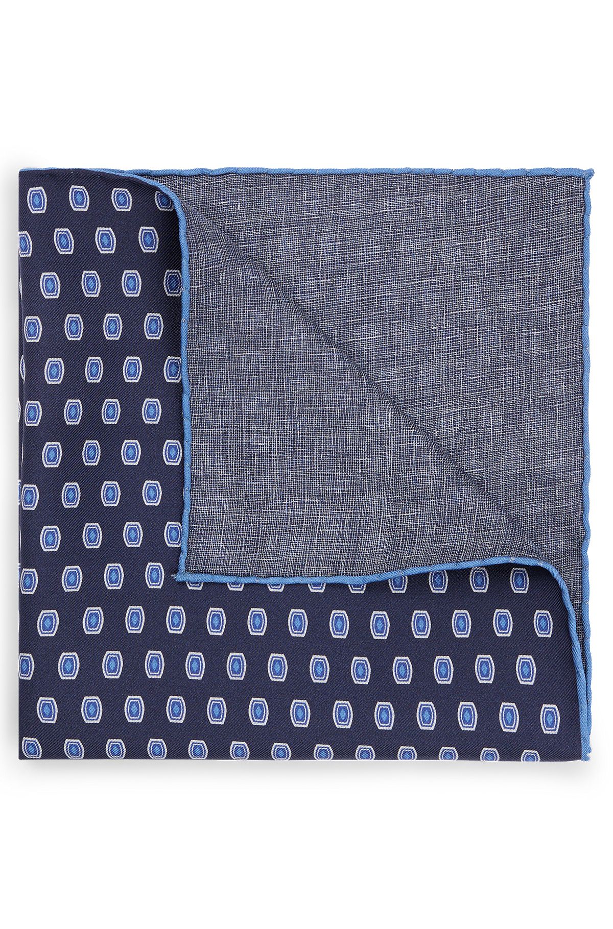 Шелковый платок-паше с принтом и каймой, Темно-синий