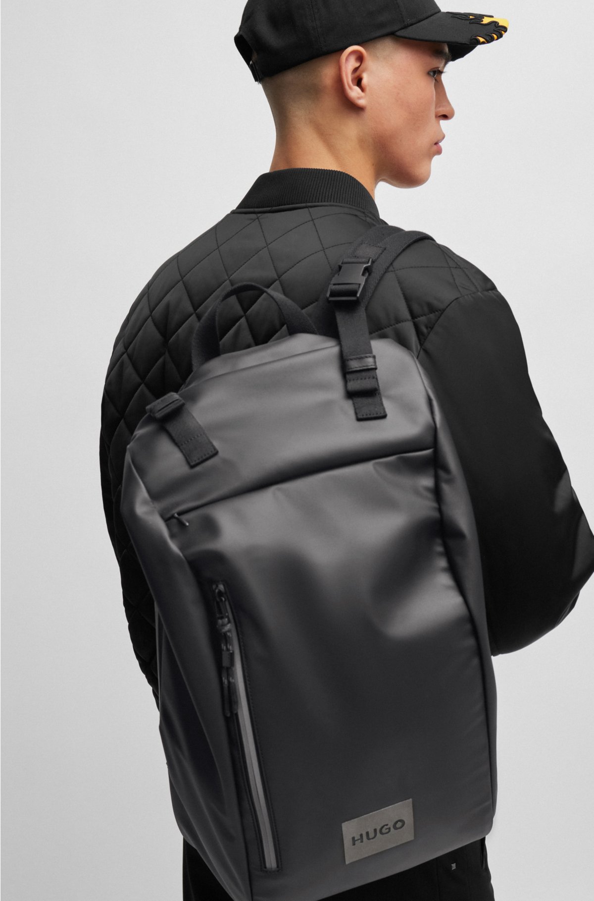 Backpack with decorative reflective logo print, Black