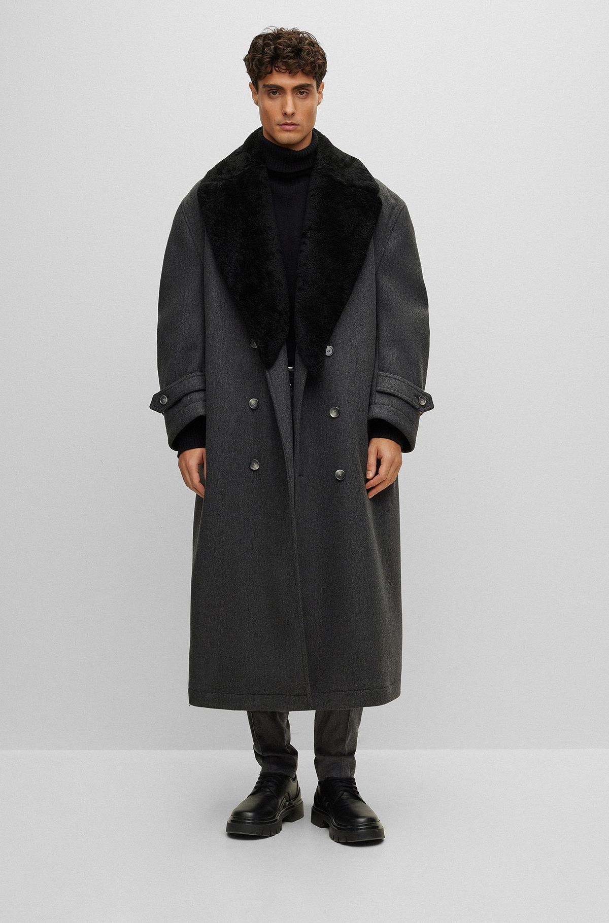 Relaxed-fit coat in virgin wool and cashmere, Grey
