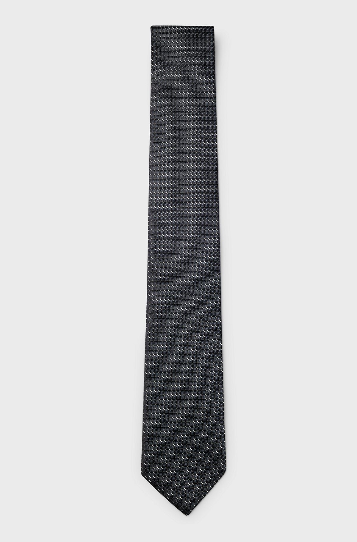 Silk-jacquard tie with all-over micro pattern, Dark Grey