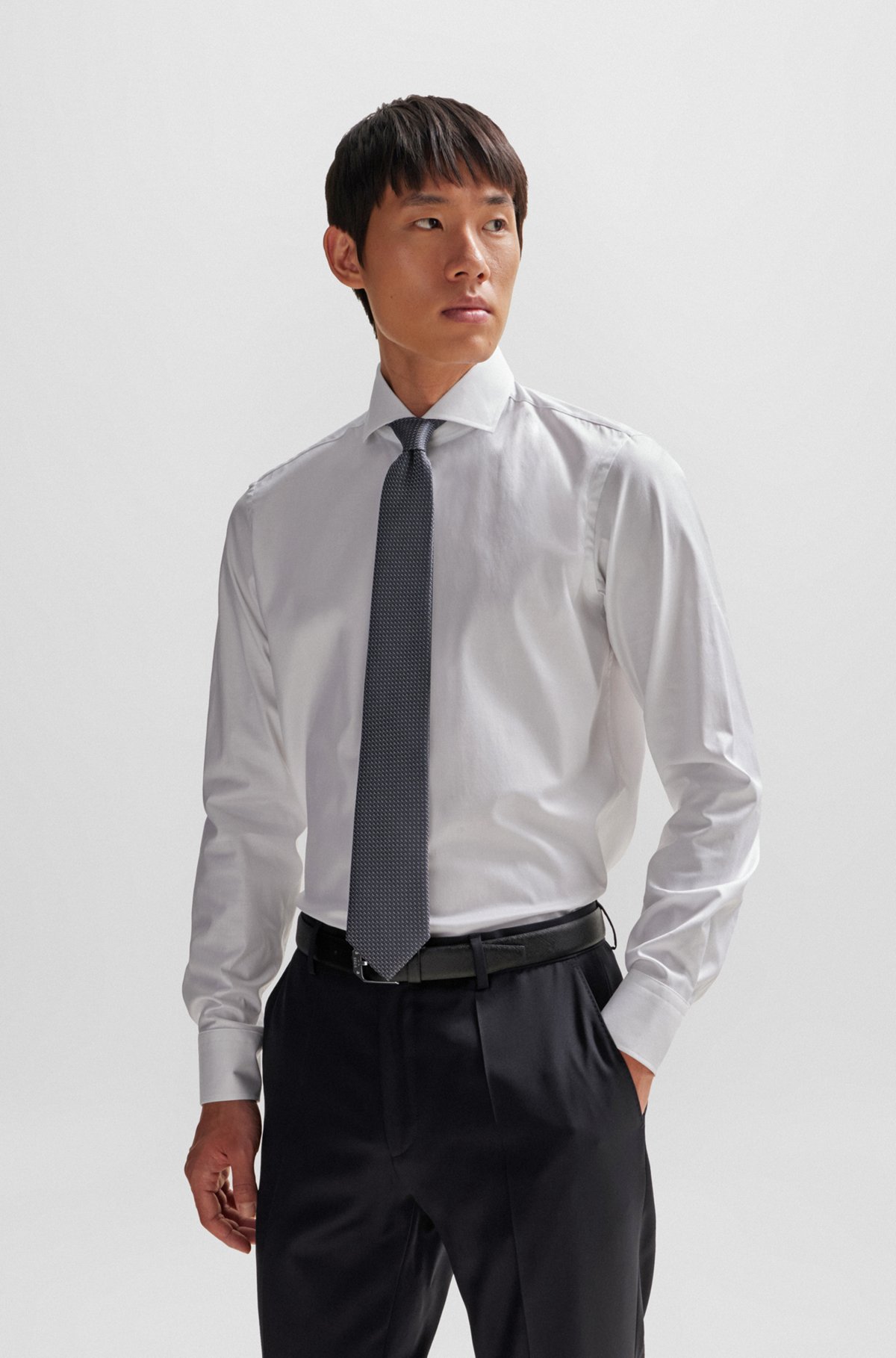 Silk-jacquard tie with all-over micro pattern, Dark Grey