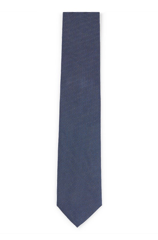 Cravate en jacquard de soie à micro motif intégral, Bleu foncé