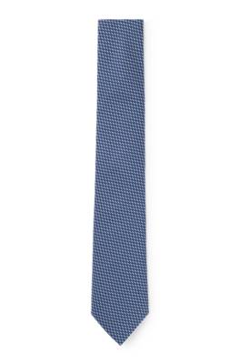 Hugo Boss Silk-jacquard Tie With All-over Micro Pattern In Blue