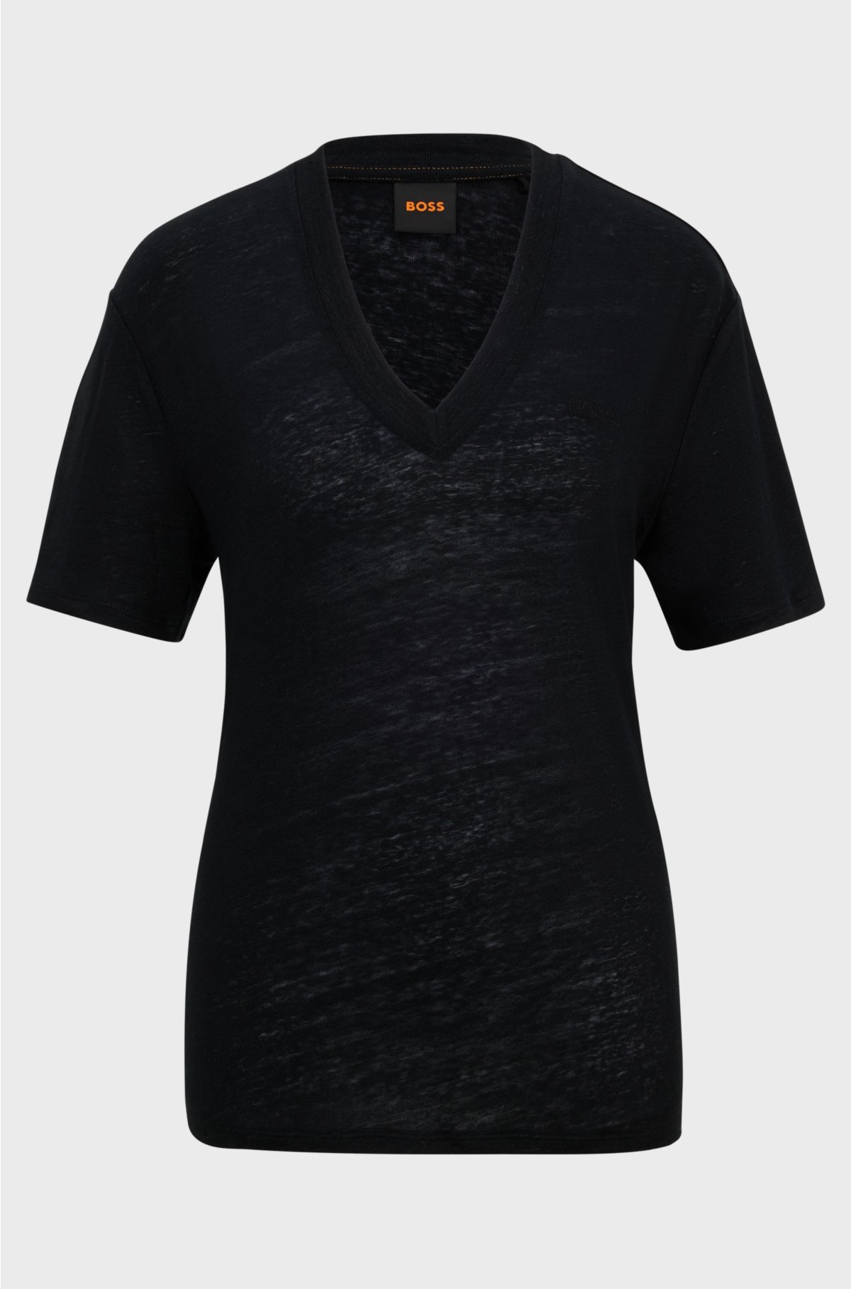V-neck T-shirt in linen, Black