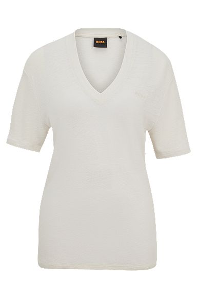 V-neck T-shirt in linen, White