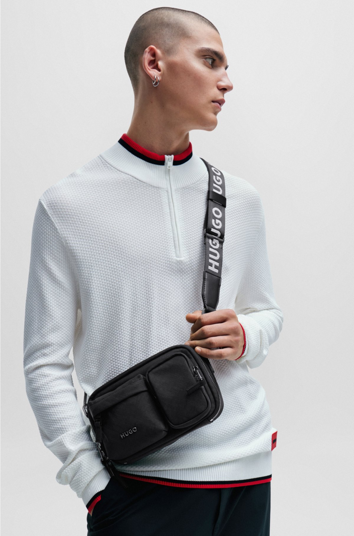 Cross-body bag with branded adjustable strap, Black