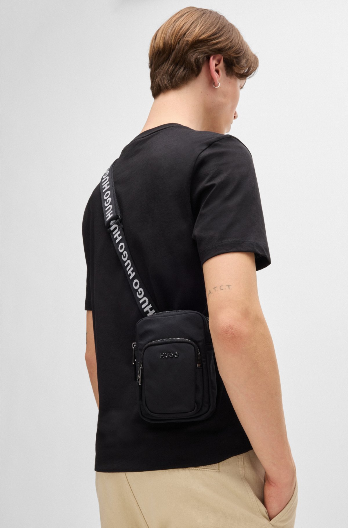 Mini reporter bag with logo lettering, Black