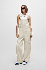 Relaxed-fit dungarees in cotton canvas, Natural