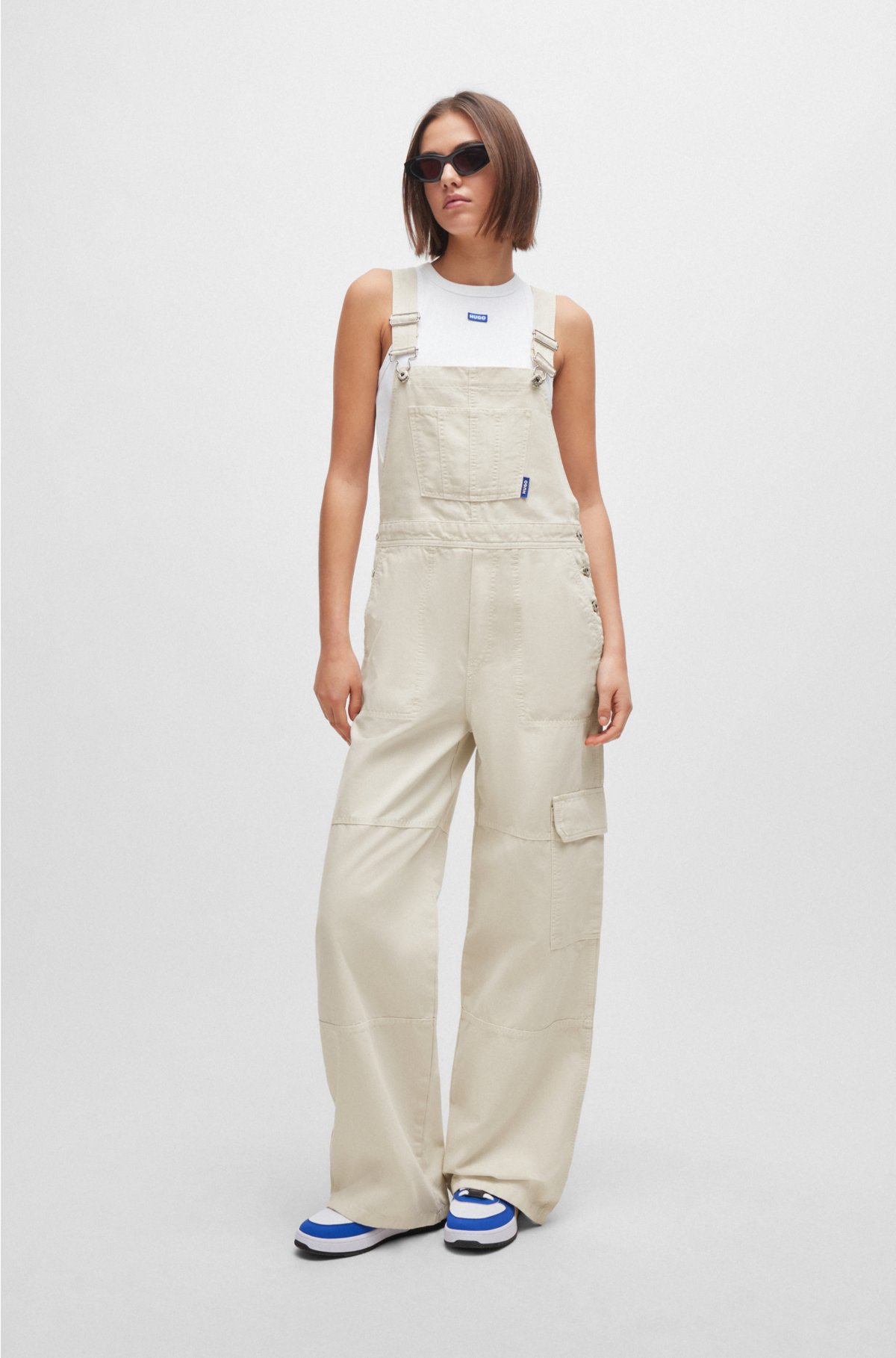 Relaxed-fit dungarees in cotton canvas, Natural