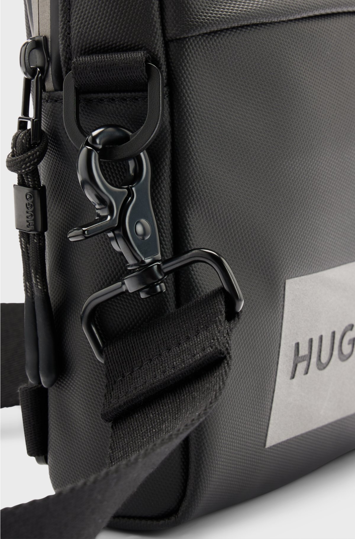 Reporter bag with decorative reflective logo print, Black
