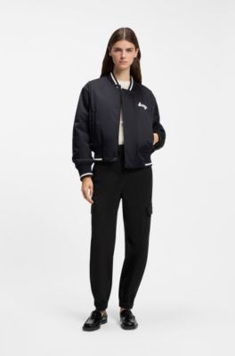 Relaxed-fit cargo trousers in stretch cotton, Black