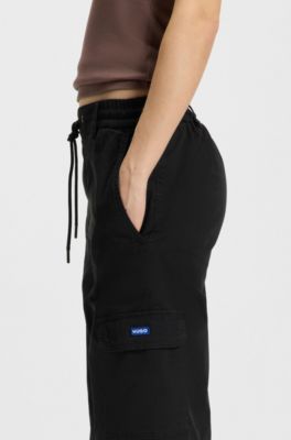 Pantaloni cargo relaxed fit in cotone elasticizzato, Nero