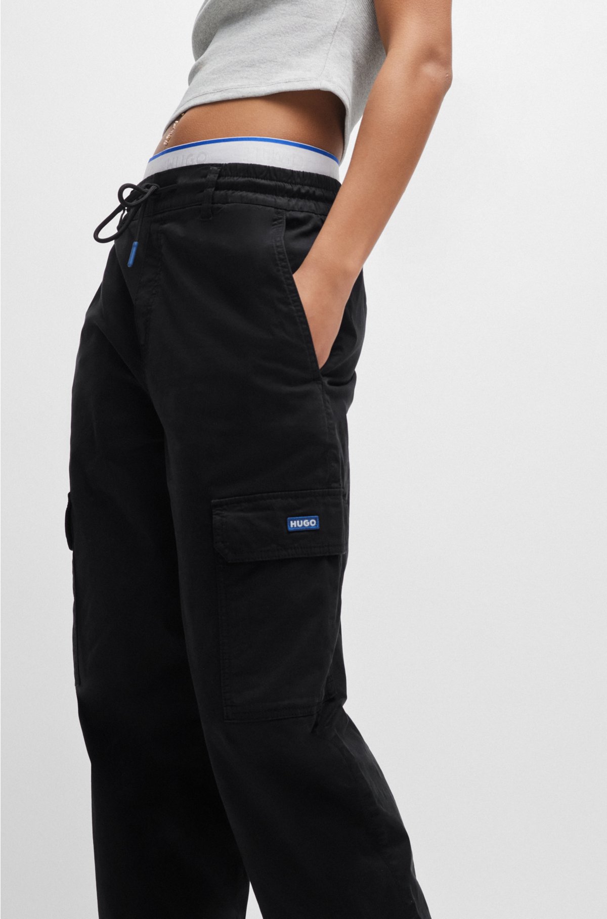 Relaxed-fit cargo trousers in stretch cotton, Black