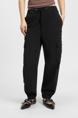 Relaxed-fit cargo trousers in stretch cotton, Black