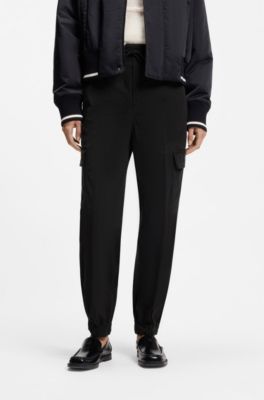 Relaxed-fit cargo trousers in stretch cotton, Black