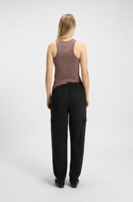 Pantaloni cargo relaxed fit in cotone elasticizzato, Nero