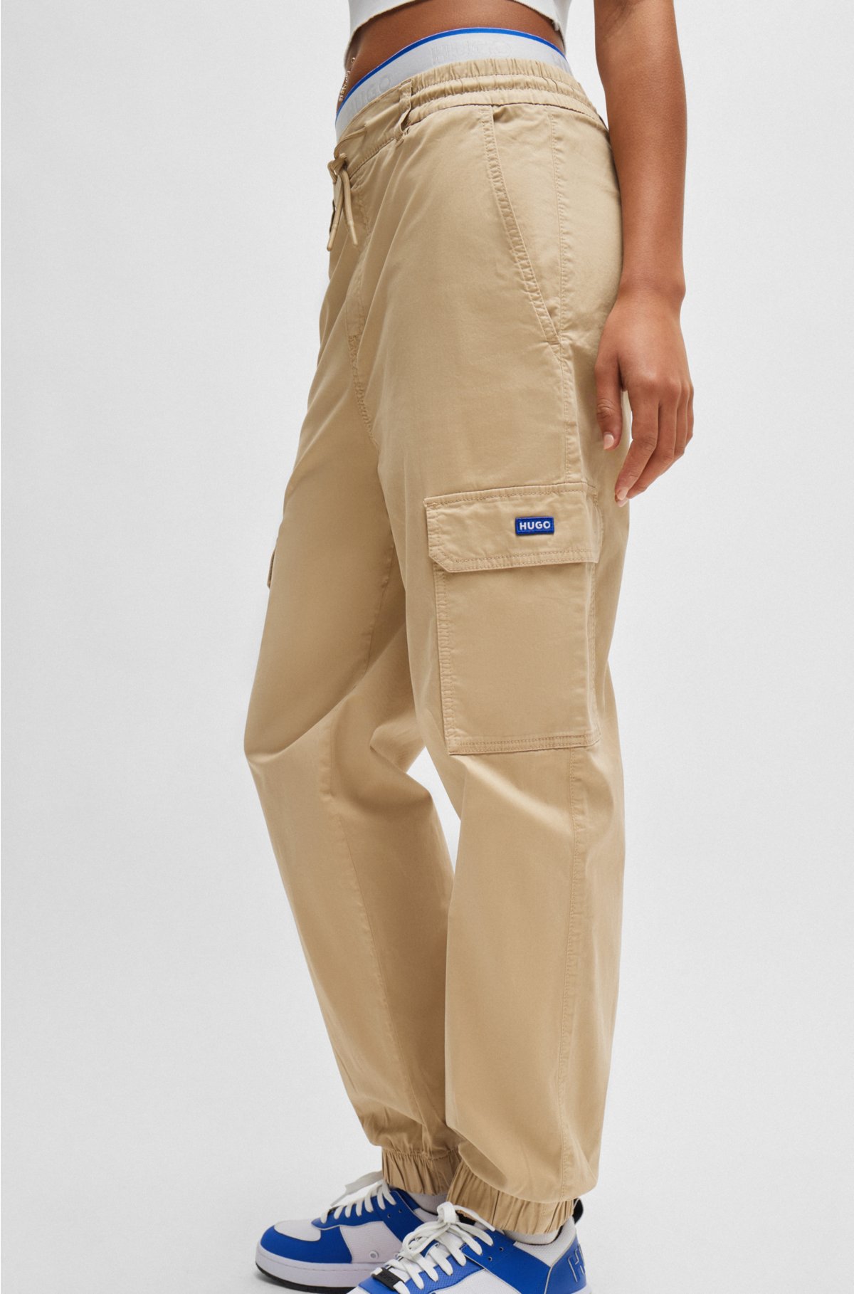 Relaxed-fit cargo trousers in stretch cotton, Light Beige