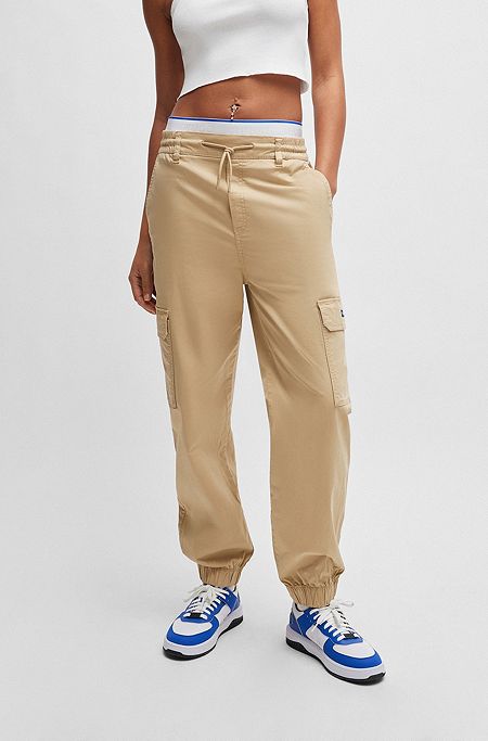 Relaxed-fit cargo trousers in stretch cotton, Light Beige