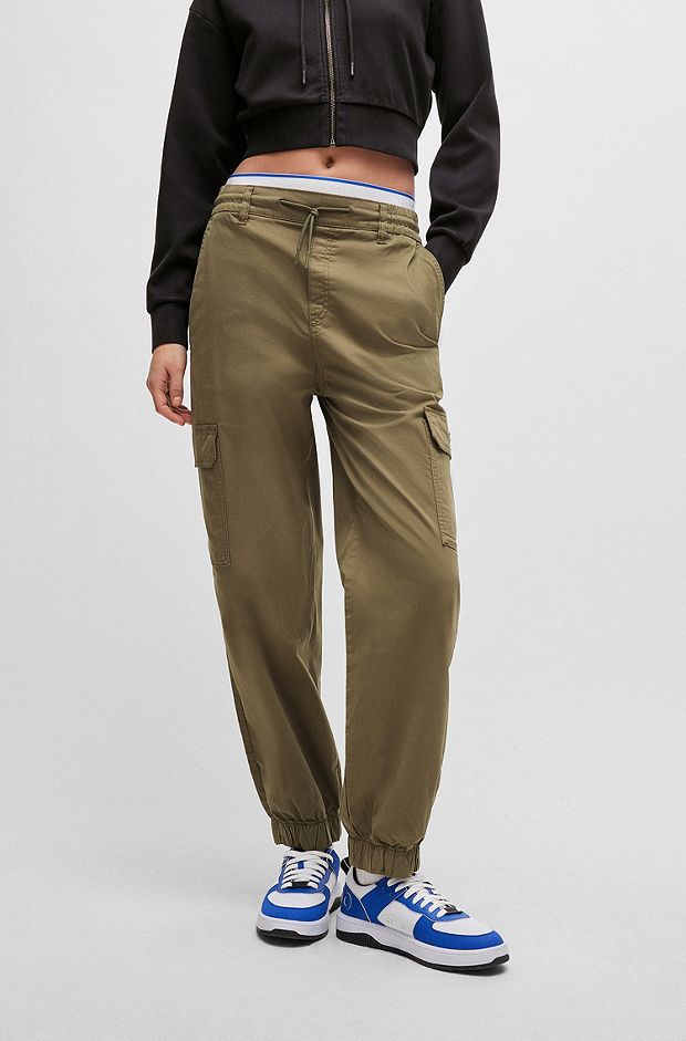Relaxed-fit cargo trousers in stretch cotton, Light Green