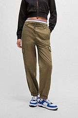 Relaxed-fit cargo trousers in stretch cotton, Dark Green