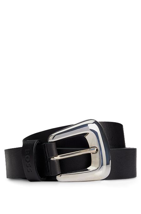 Leather belt with logo keeper, Black
