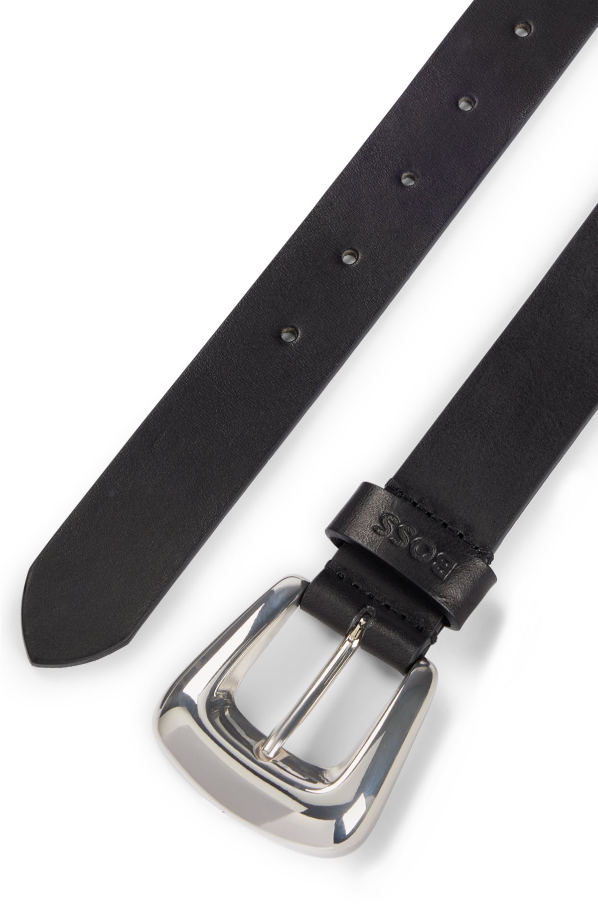 Leather belt with logo keeper, Black