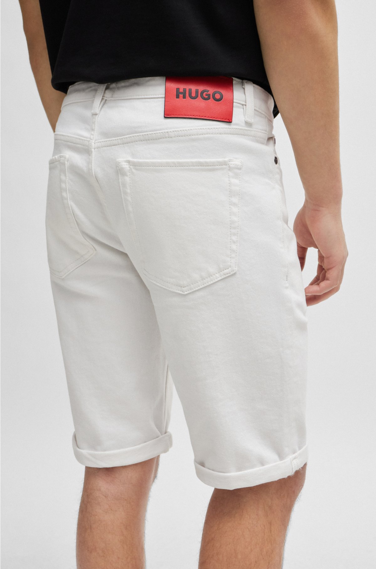 Tapered-fit shorts in white stretch denim, White