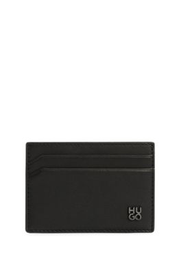 HUGO - Leather card holder with stacked logo