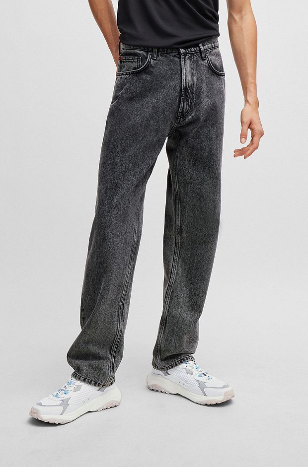 Jeans regular fit con vita ad altezza regolare in denim grigio, Grigio scuro