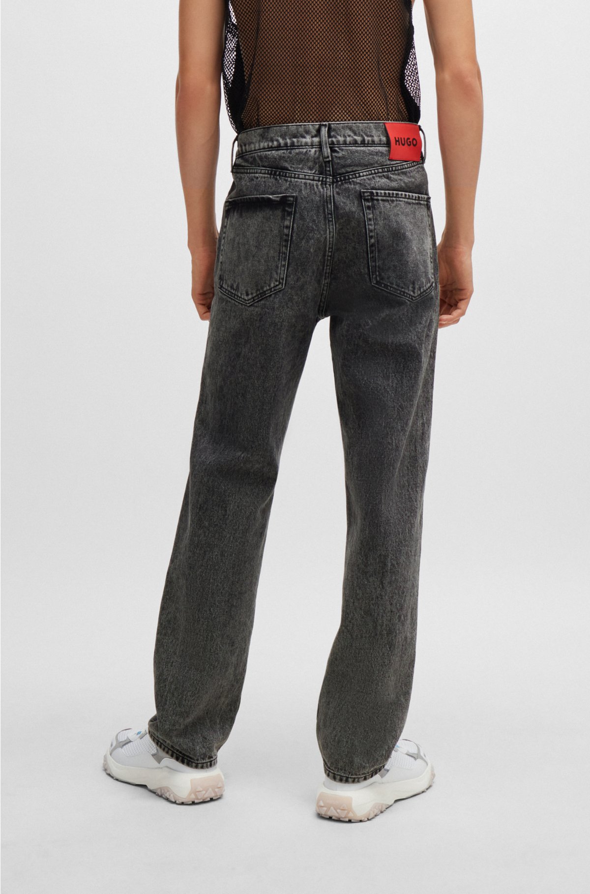 Regular-fit regular-rise jeans in grey denim, Dark Grey