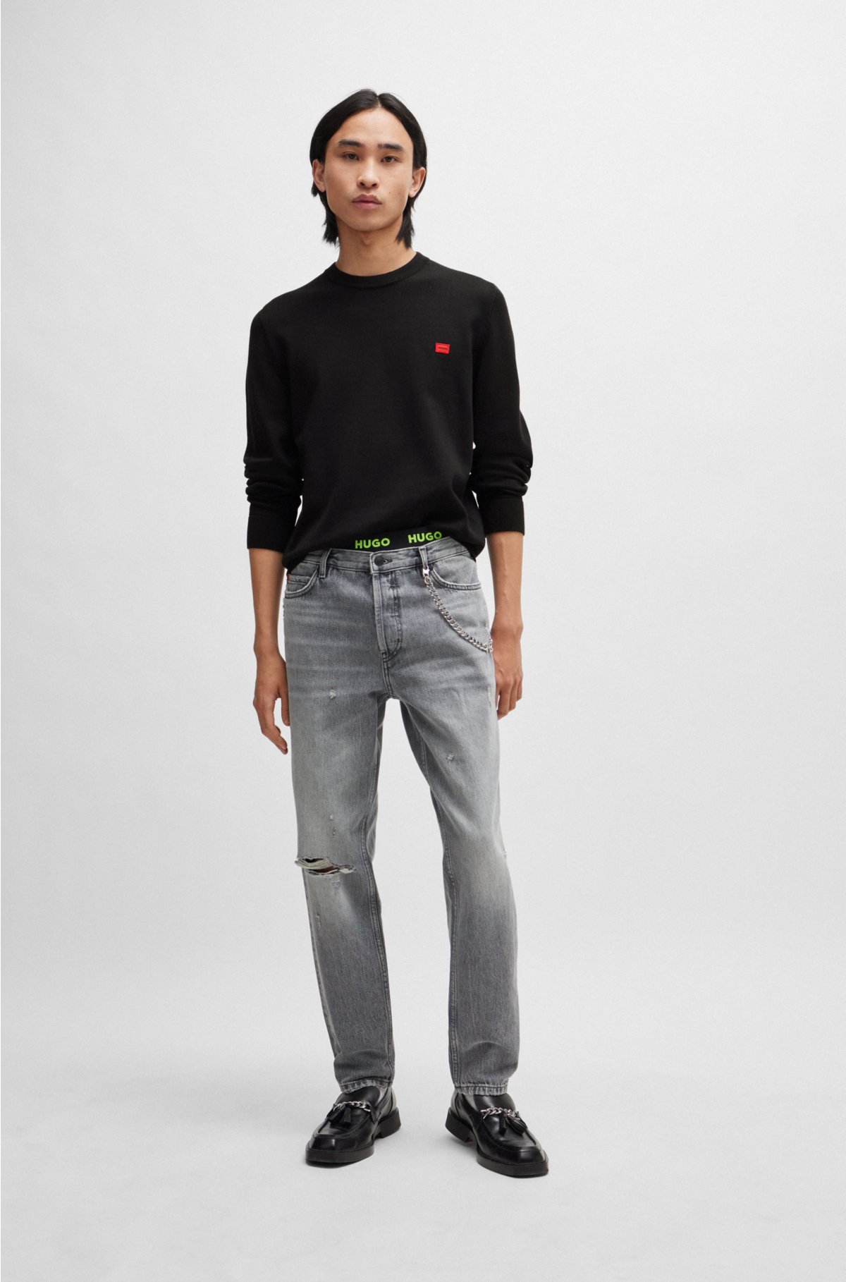 Tapered-fit regular-rise jeans in grey denim, Grey
