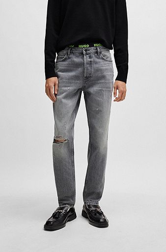 Jeans con fit affusolato e vita ad altezza regolare in denim grigio, Grigio