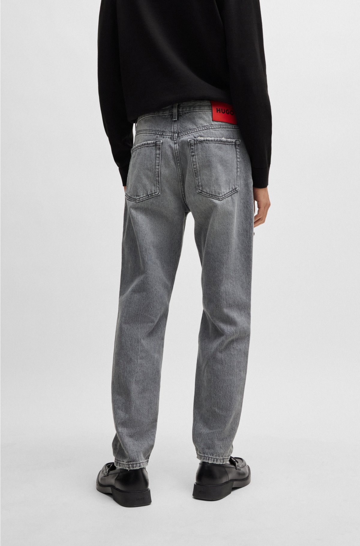 Tapered-fit regular-rise jeans in grey denim, Grey