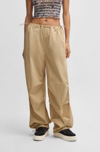 Baggy-fit parachute trousers in cotton, Light Beige