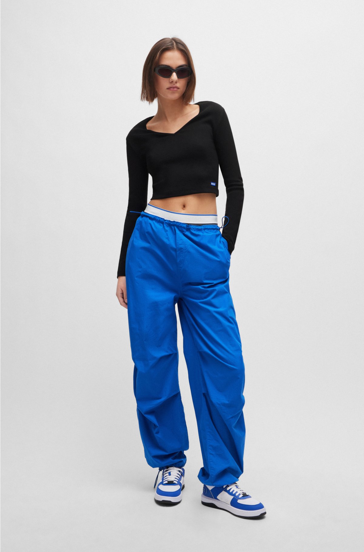 Baggy-fit parachute trousers in cotton, Blue