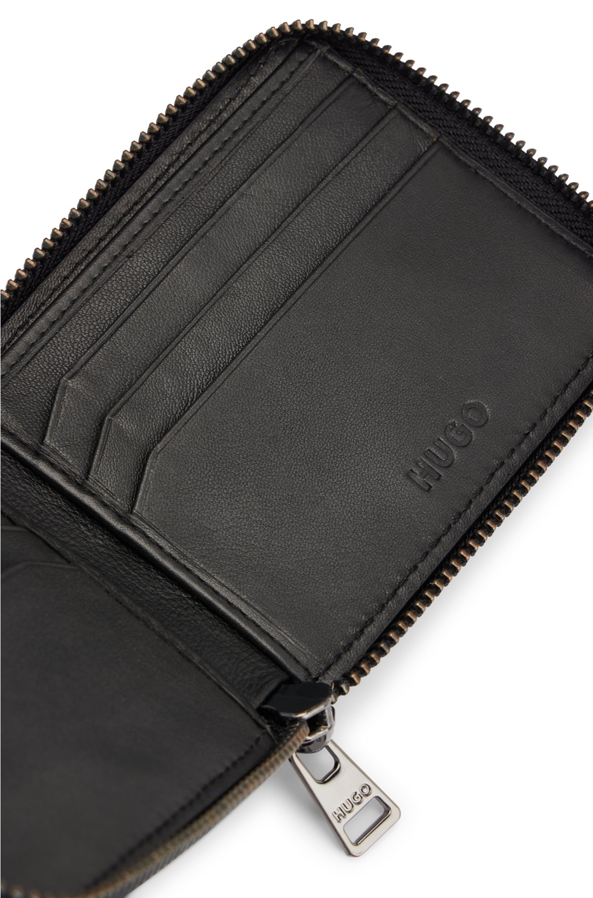 Matte-leather ziparound wallet with stacked logo, Black