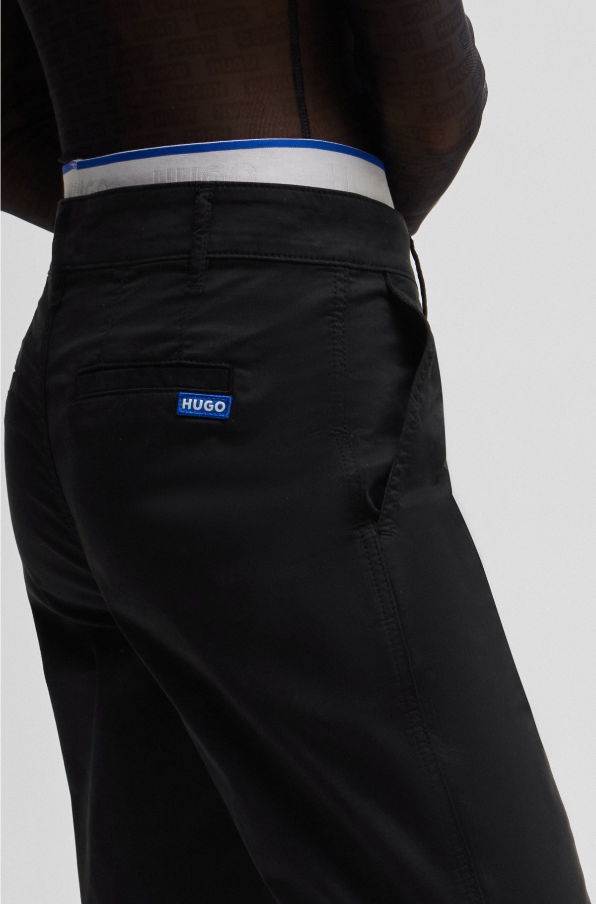 Casual-fit cropped chinos in stretch cotton, Black
