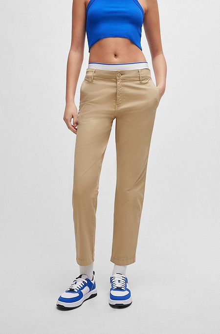 Casual-fit cropped chinos in stretch cotton, Light Beige