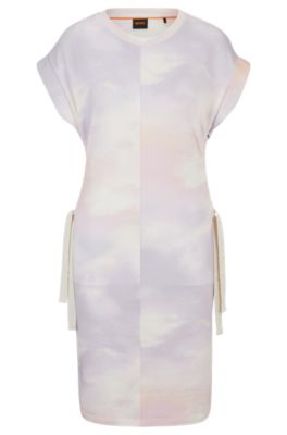 BOSS - T-Shirt-Kleid aus gemusterter Stretch-Baumwolle mit Logo  