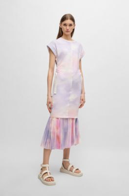 BOSS - T-Shirt-Kleid aus gemusterter Stretch-Baumwolle mit Logo  