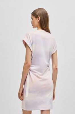 BOSS - T-Shirt-Kleid aus gemusterter Stretch-Baumwolle mit Logo 