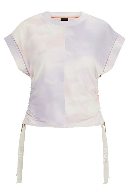 Patterned T-shirt in stretch cotton with branded drawcords, Patterned