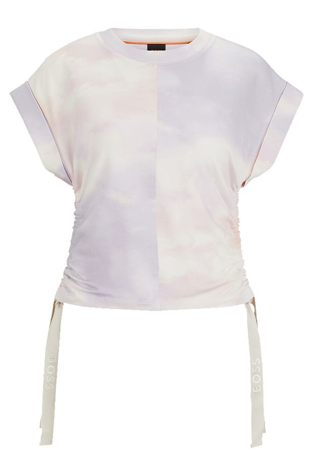 Camiseta estampada en algodón elástico con cordones de la marca, Fantasía